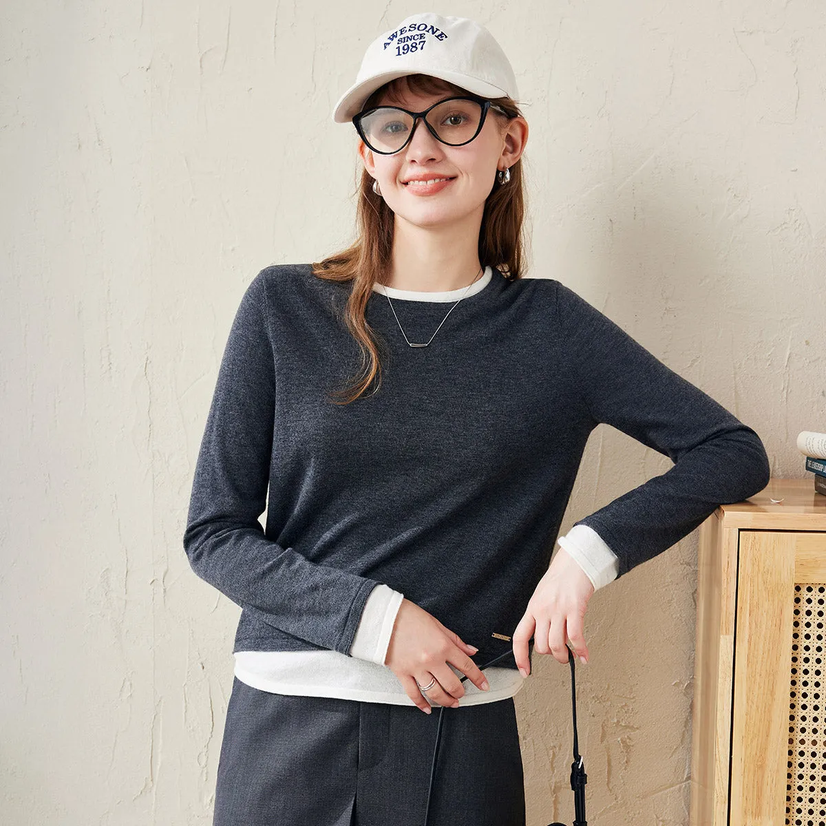 100% Wool Chic Layered Look Sweater for Women