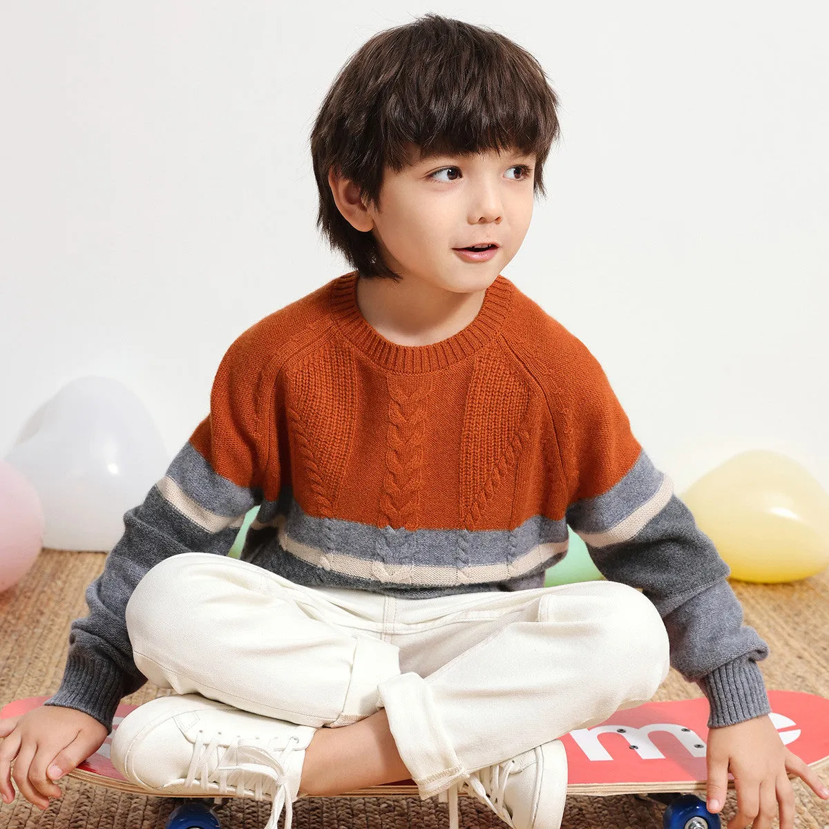 100% Wool Kids Round Neck Striped Sweater