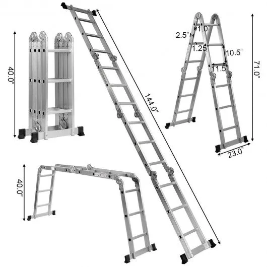 12.5' 12-Step Multi Purpose Aluminum Folding Scaffold Ladder