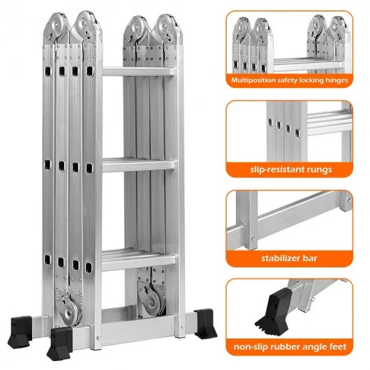 12.5' 12-Step Multi Purpose Aluminum Folding Scaffold Ladder