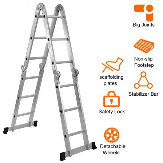 12.5' 12-Step Multi Purpose Aluminum Folding Scaffold Ladder