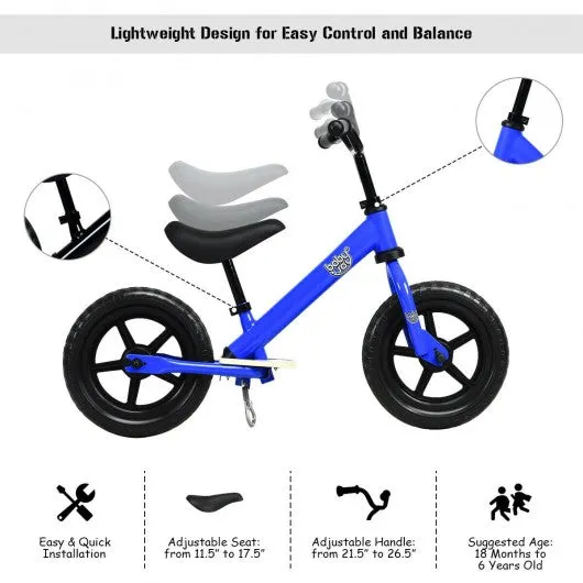 12" Kids No Pedal Balance Bike with Adjustable Seat-Blue