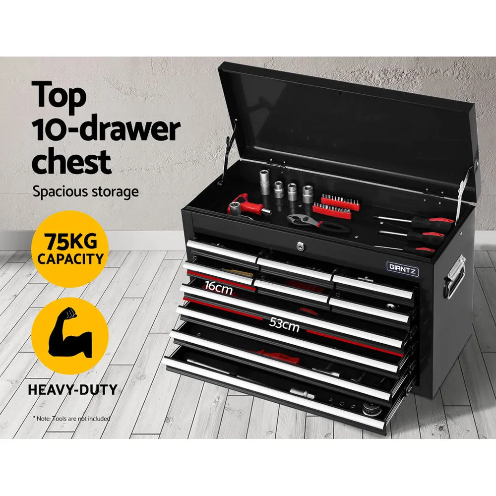 16 Drawers Toolbox Tool Chest & Trolley Box Cabinet Cart Garage Storage Black