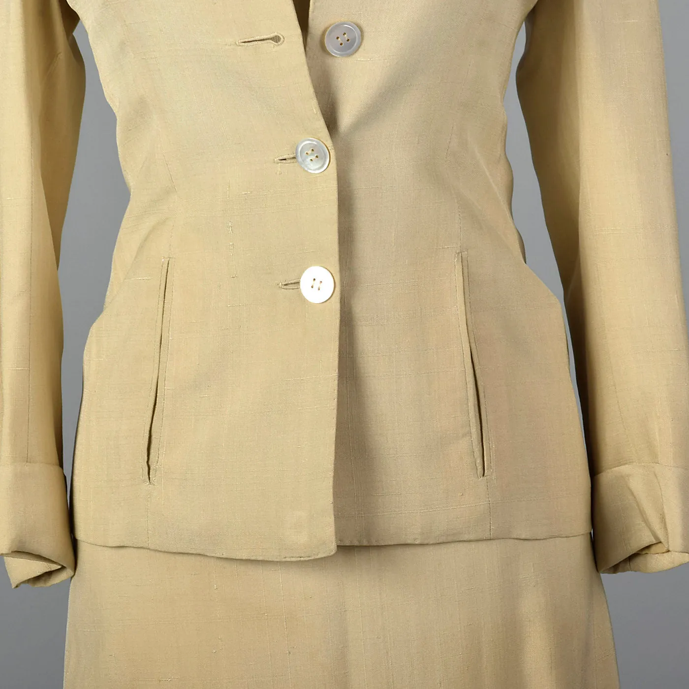 1940s Beige Two Piece Skirt Suit