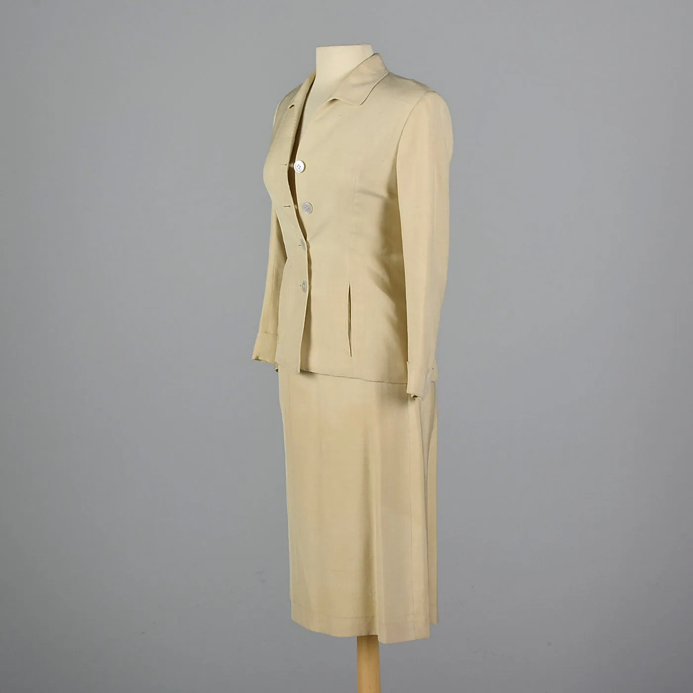 1940s Beige Two Piece Skirt Suit