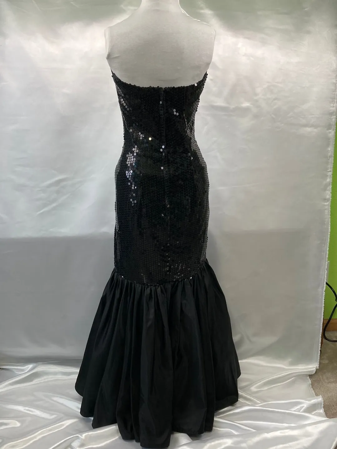 1980's Nadine Strapless Sequin Black Mermaid Prom Dress Vintage Women's Small