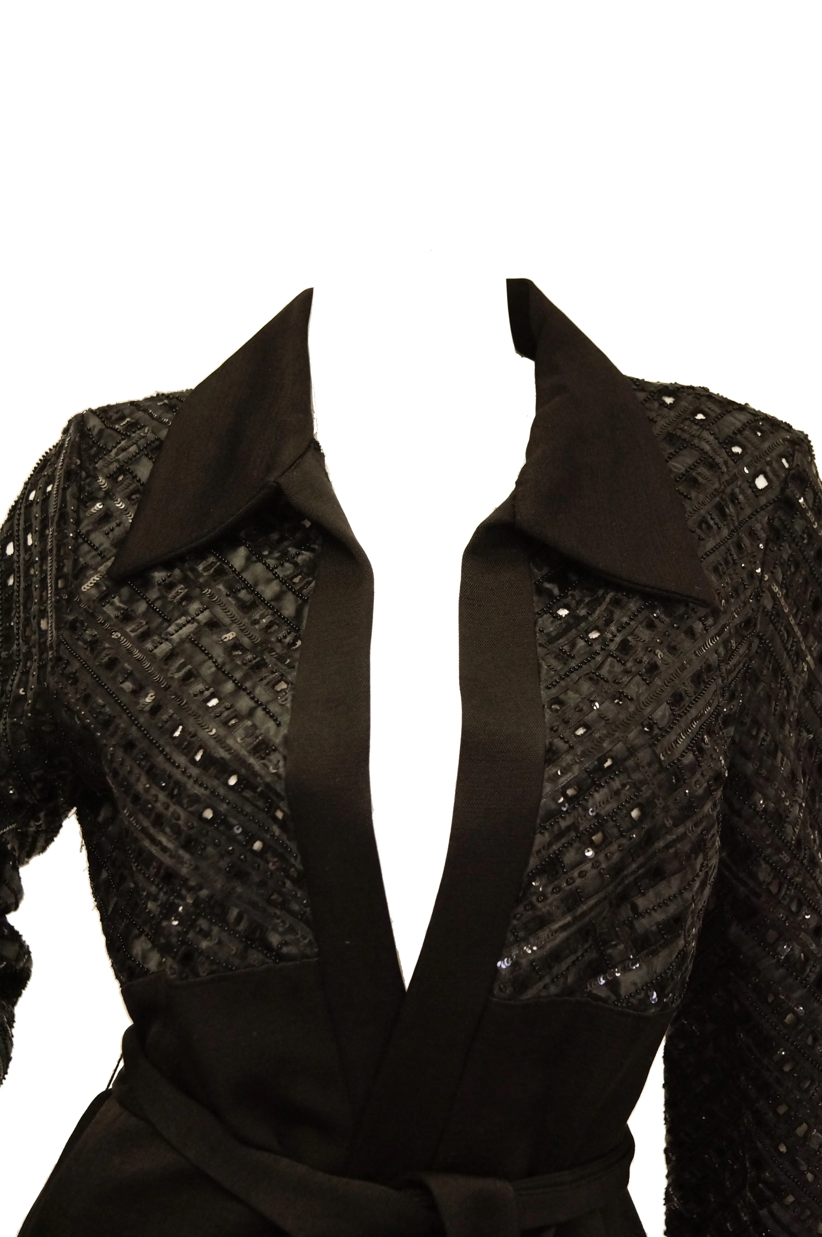 1990s Douglas Hannant Beaded Loose Black Silk Weave Jacket