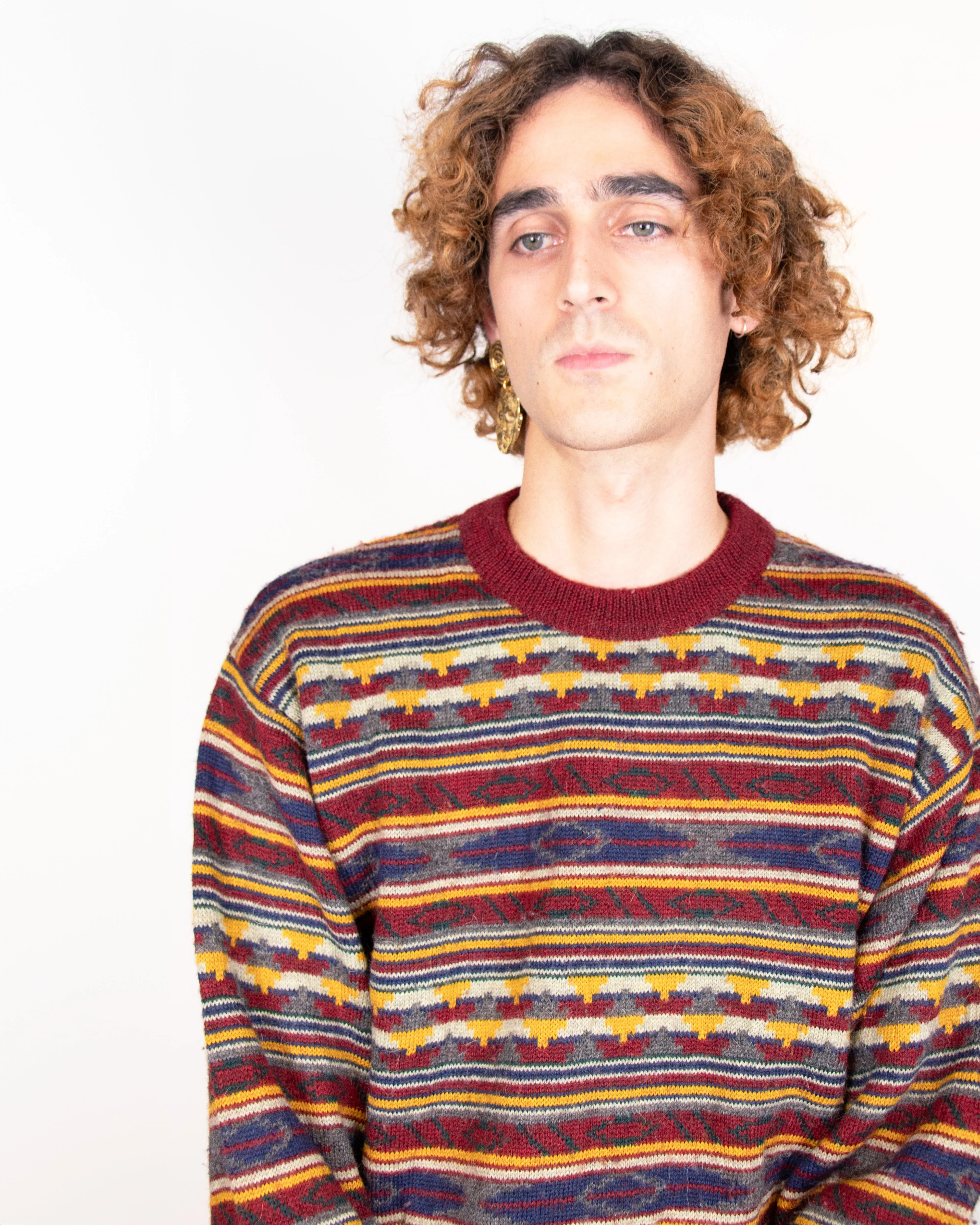 1990s Example by Missoni Burgundy and Yellow Sweater M