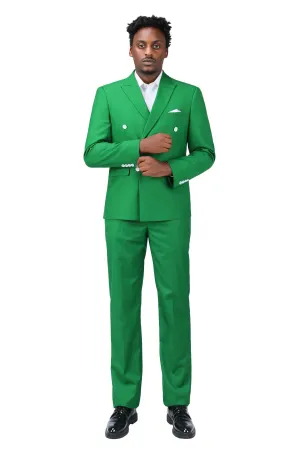 2-Piece Double Breasted Solid Color Green Suit