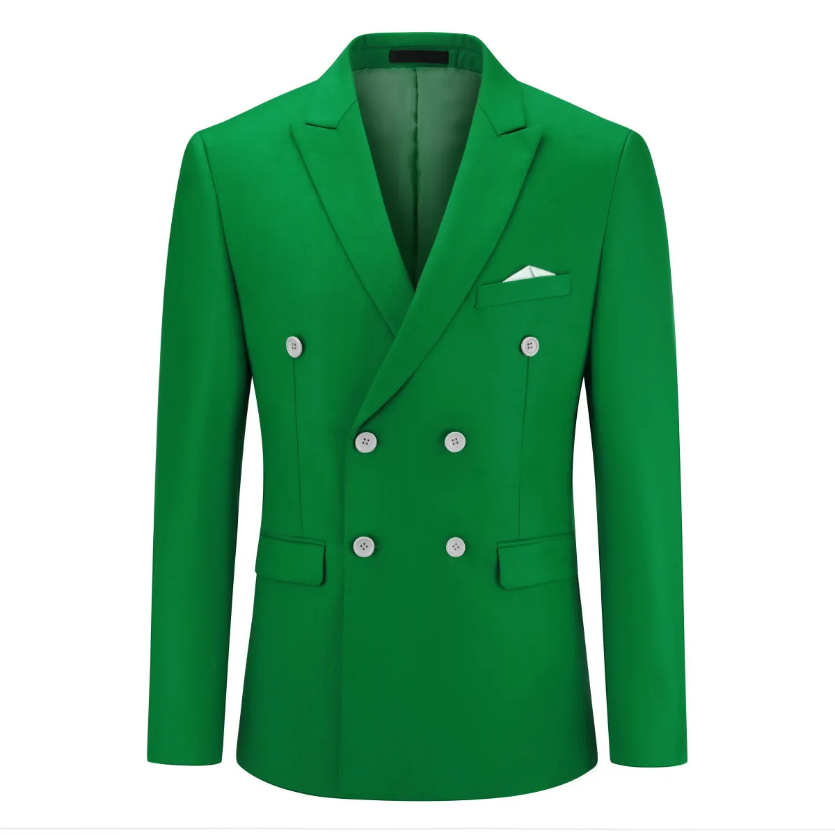 2-Piece Double Breasted Solid Color Green Suit