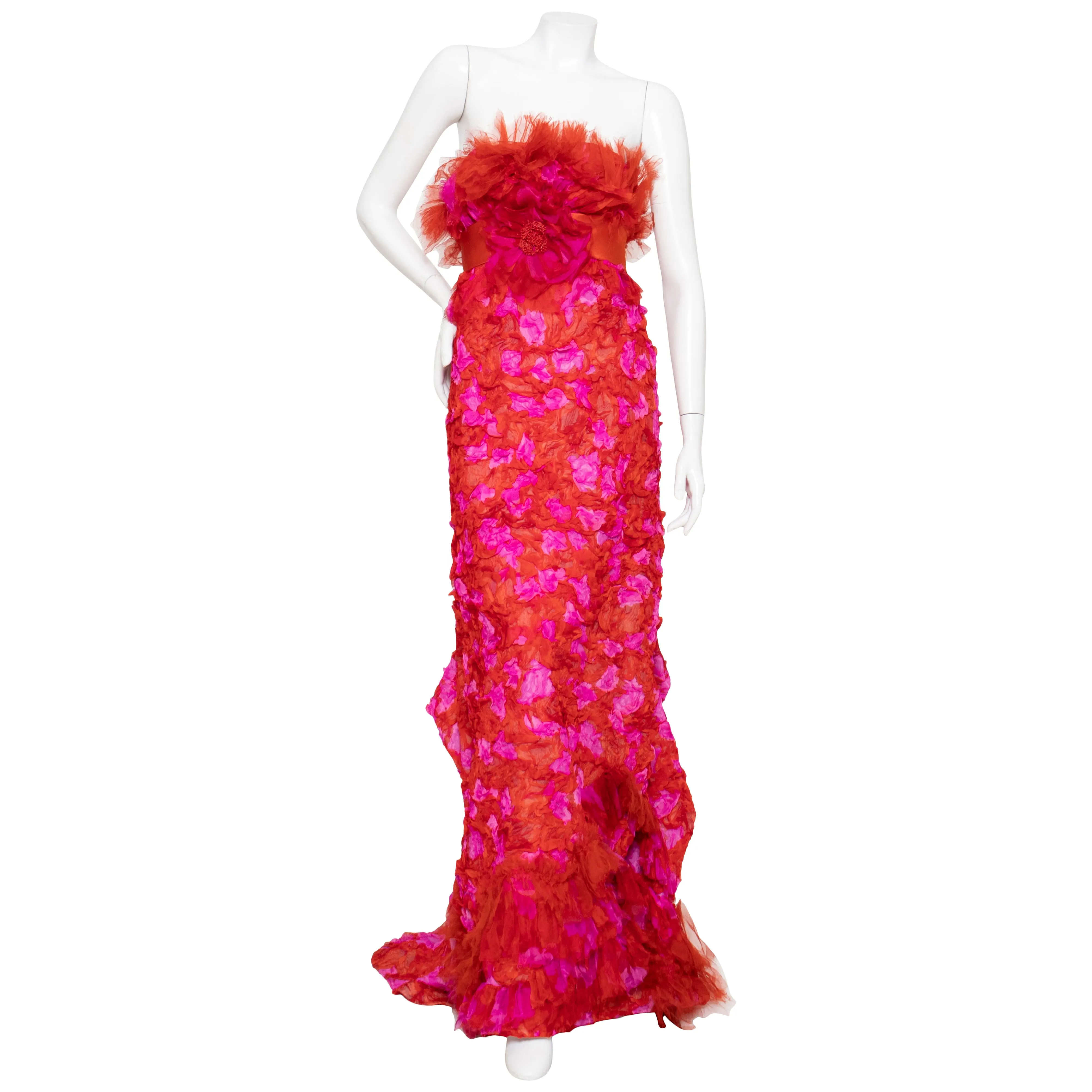 2007 Haute Couture Red and Pink Appliqué Gown