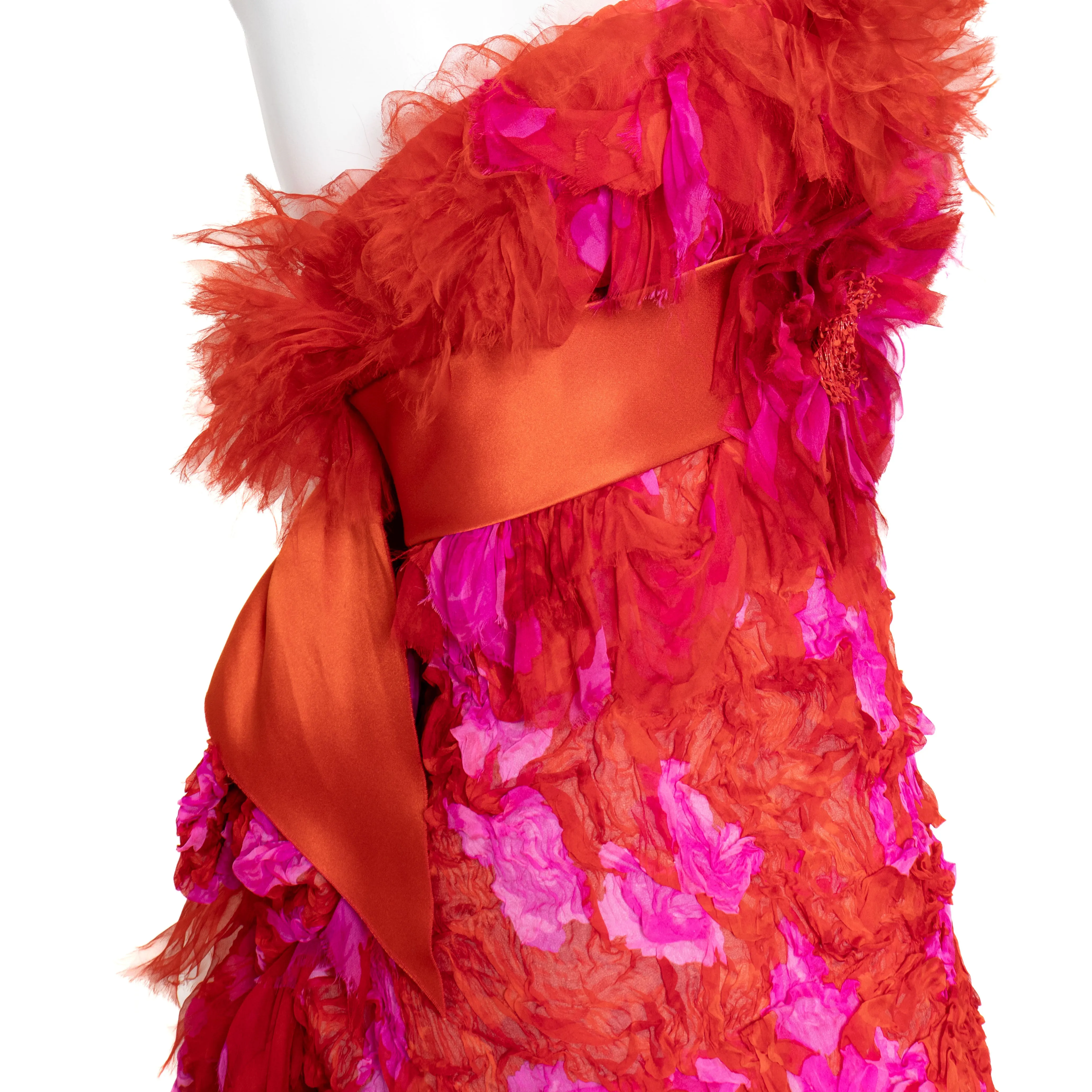 2007 Haute Couture Red and Pink Appliqué Gown