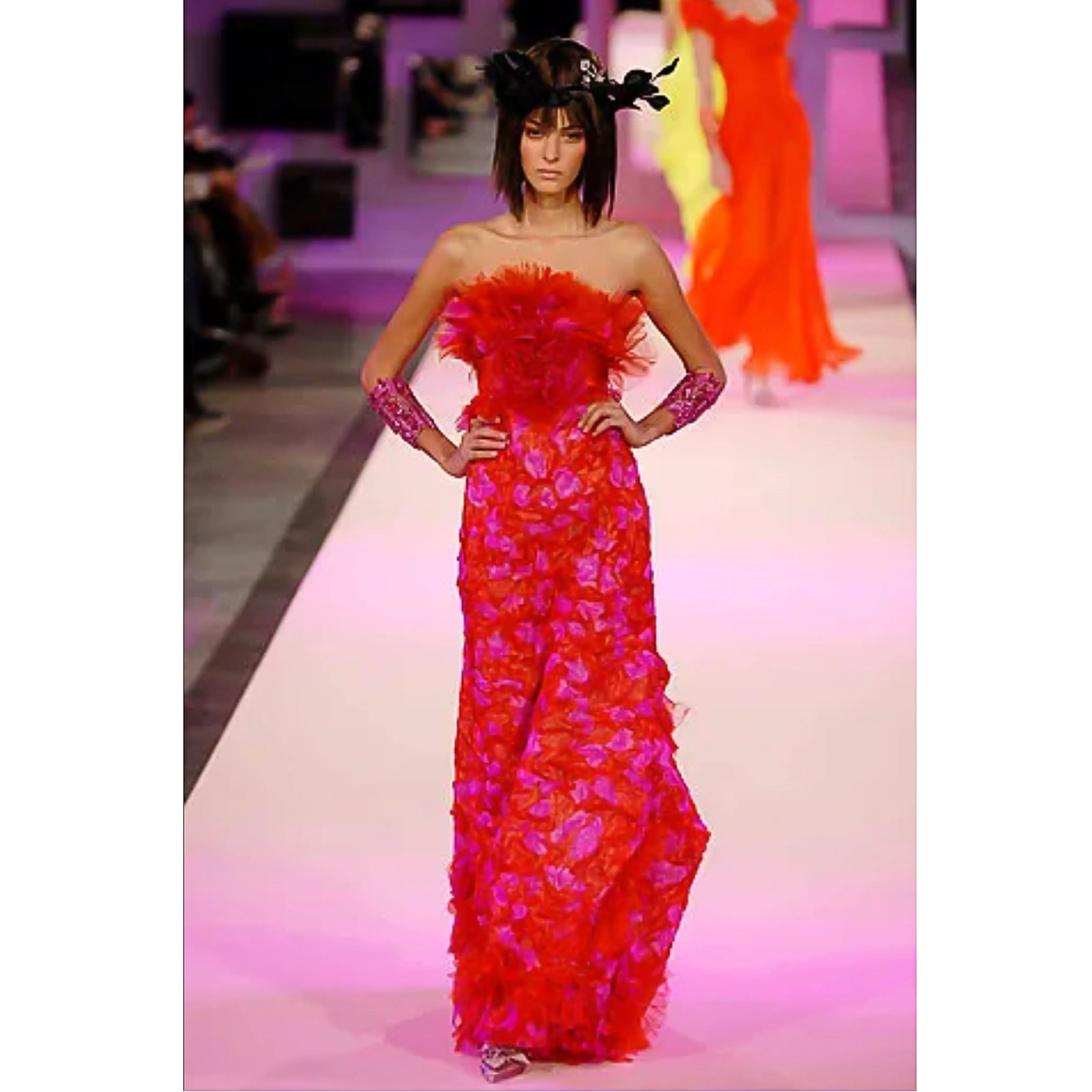 2007 Haute Couture Red and Pink Appliqué Gown