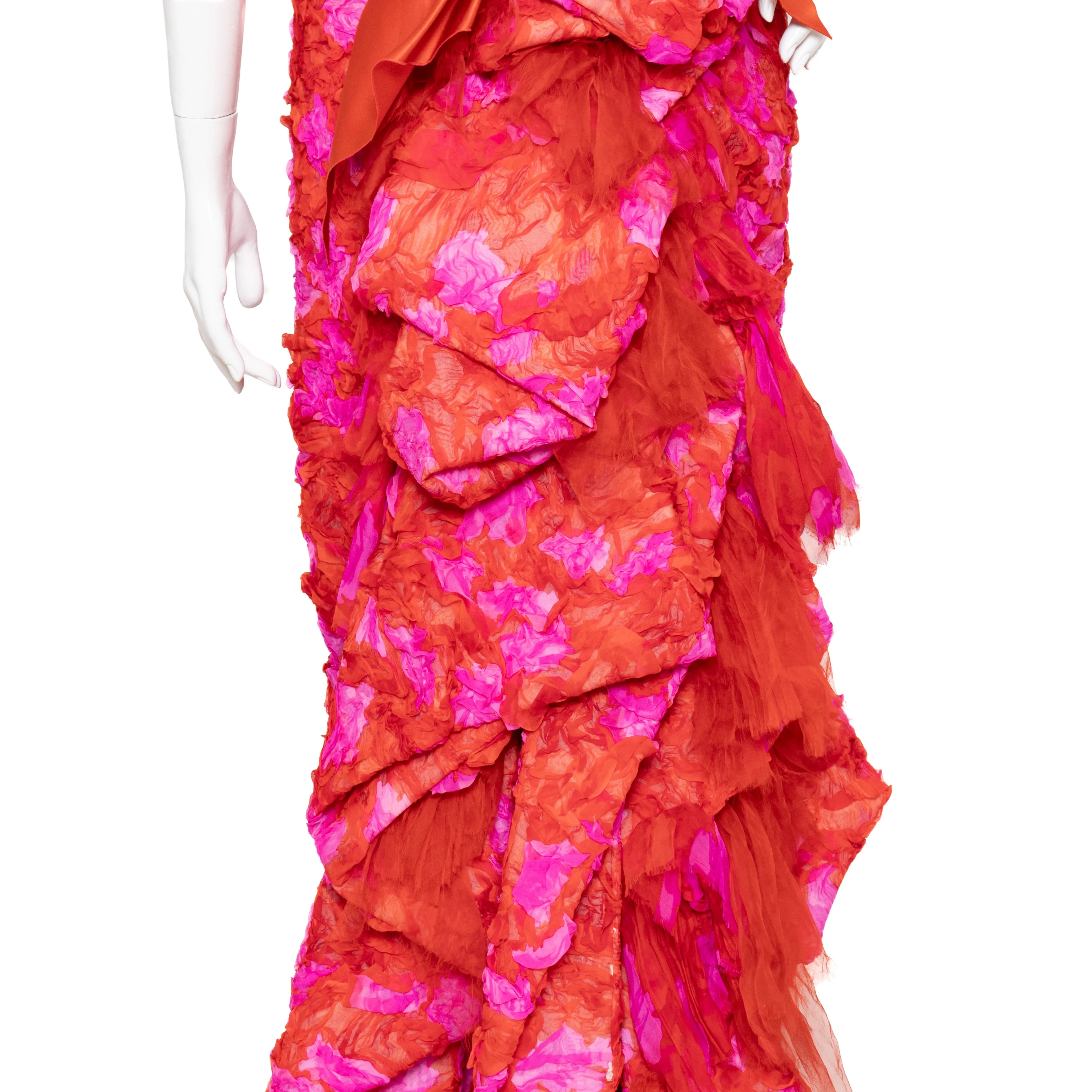 2007 Haute Couture Red and Pink Appliqué Gown