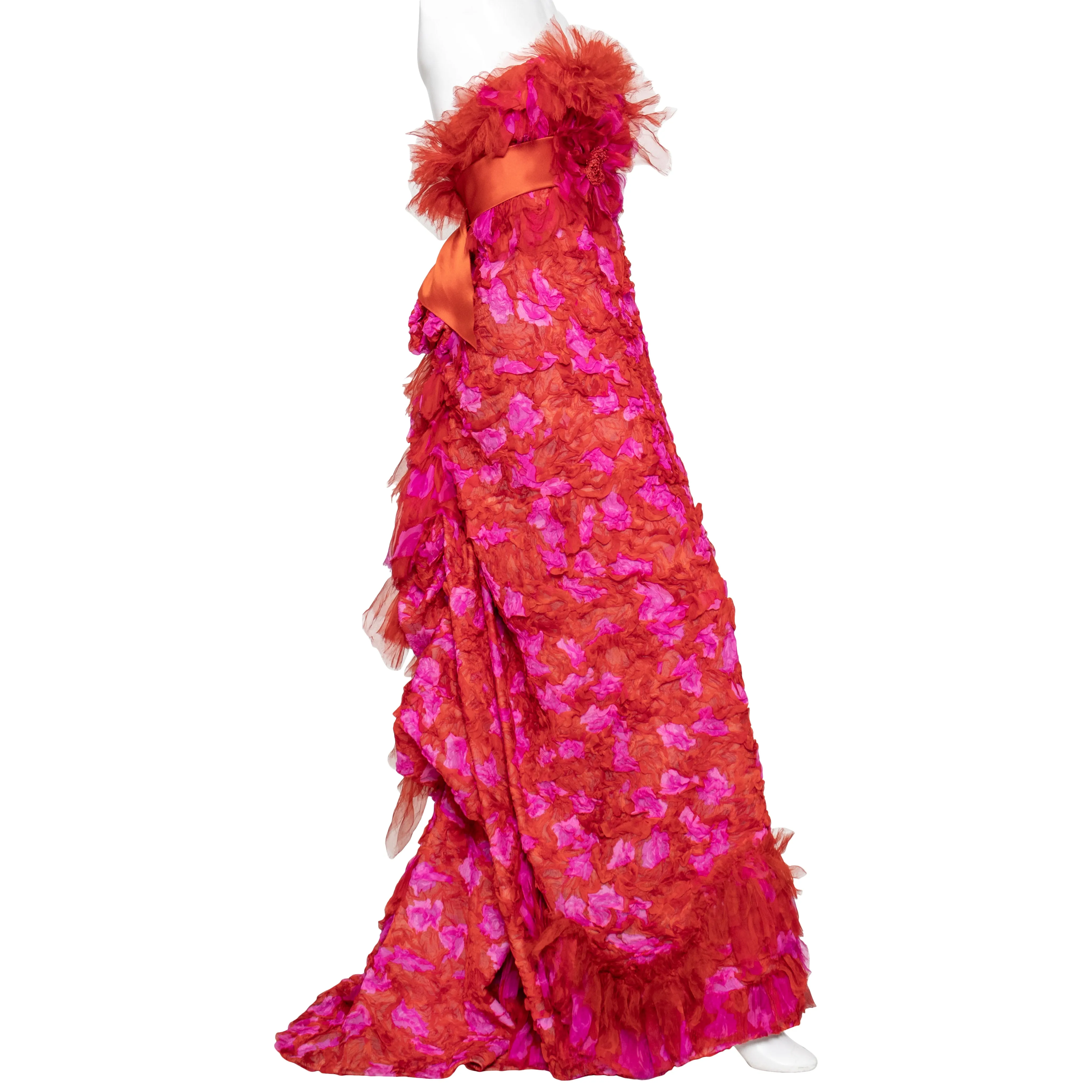 2007 Haute Couture Red and Pink Appliqué Gown