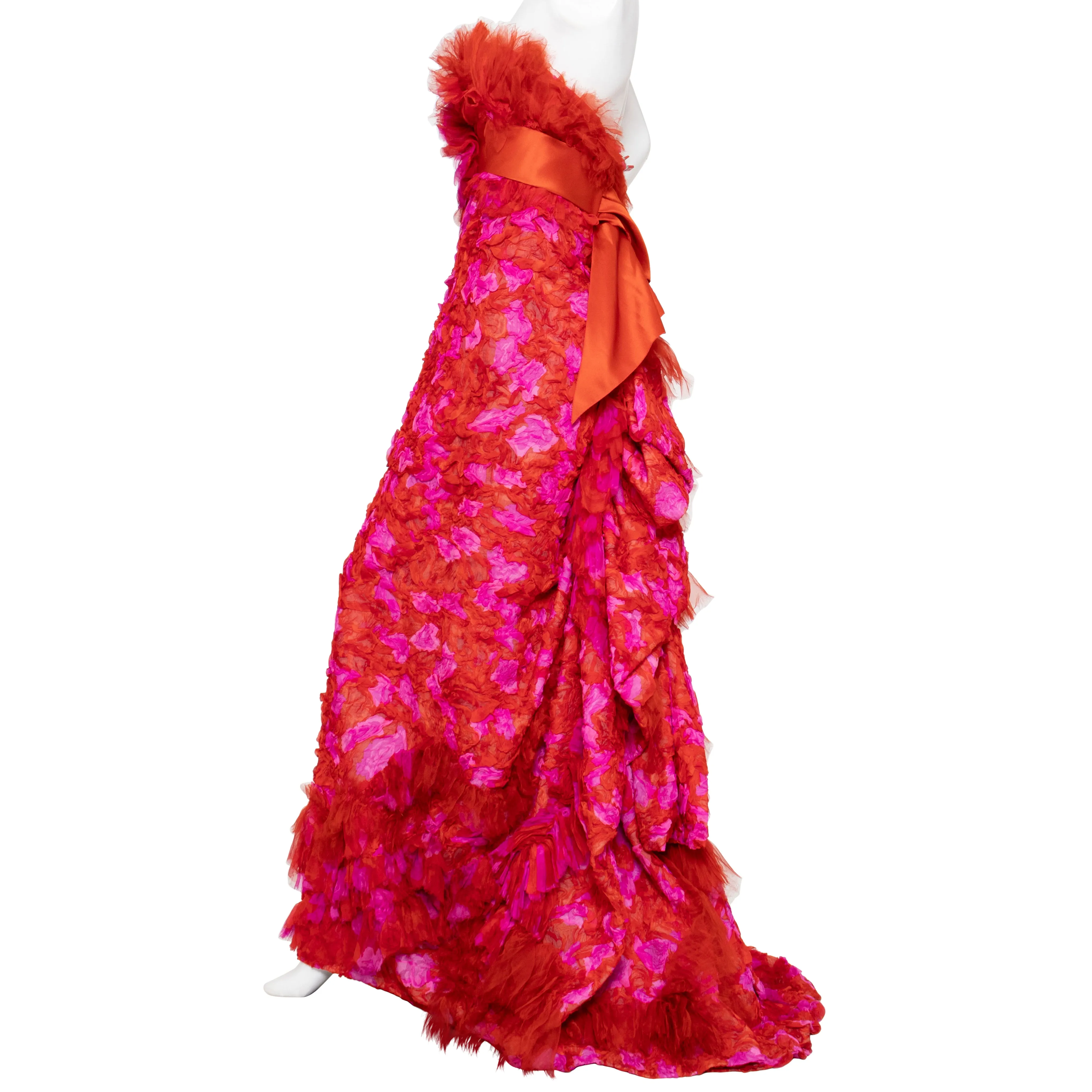 2007 Haute Couture Red and Pink Appliqué Gown