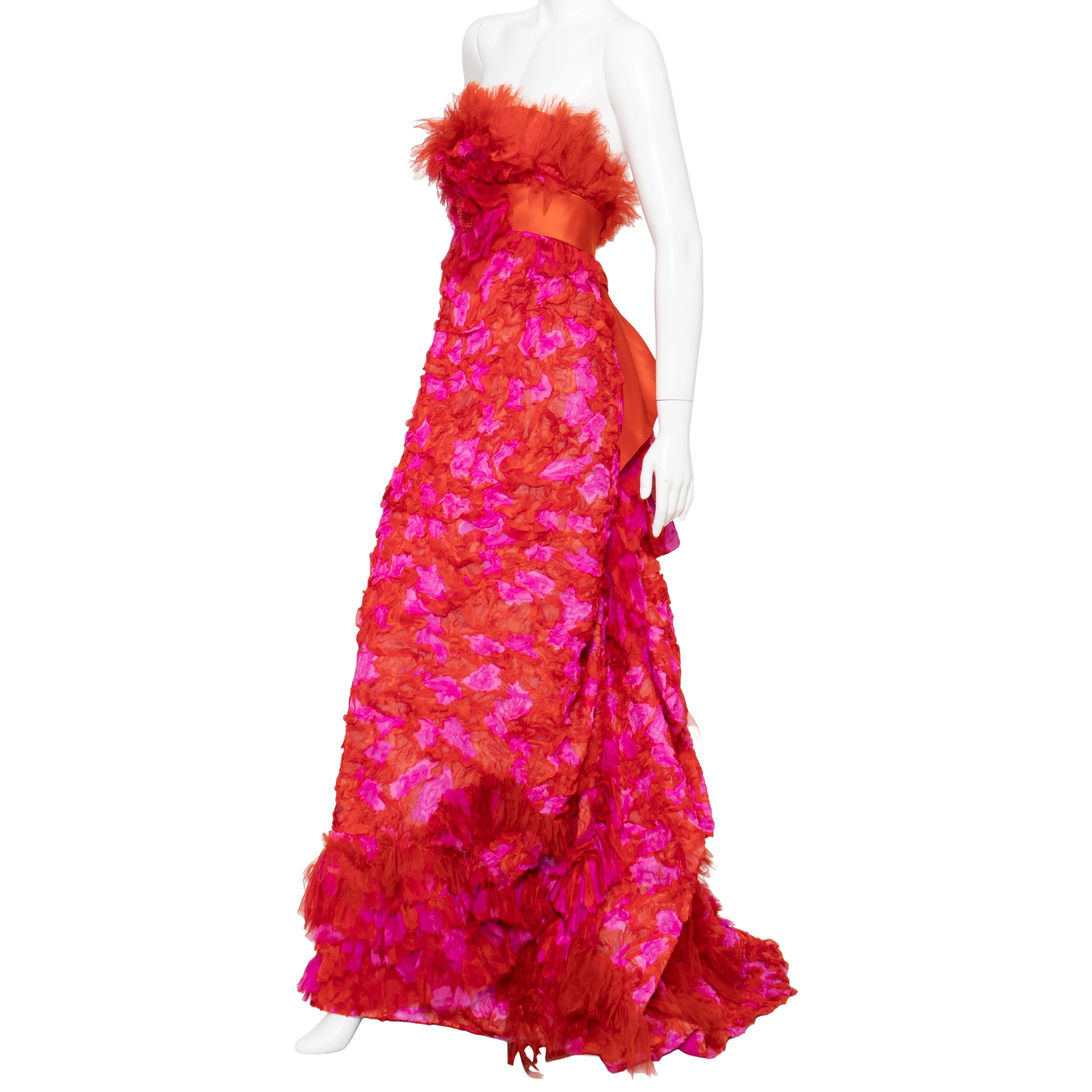 2007 Haute Couture Red and Pink Appliqué Gown