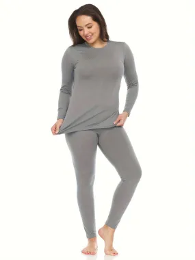 2Pcs Womens Thermal Underwear Set - Solid Color, Round Neck Long Sleeve Top & Stretch Leggings - Premium Base Layer Activewear for Cold Weather Comfort and Freedom of Movement