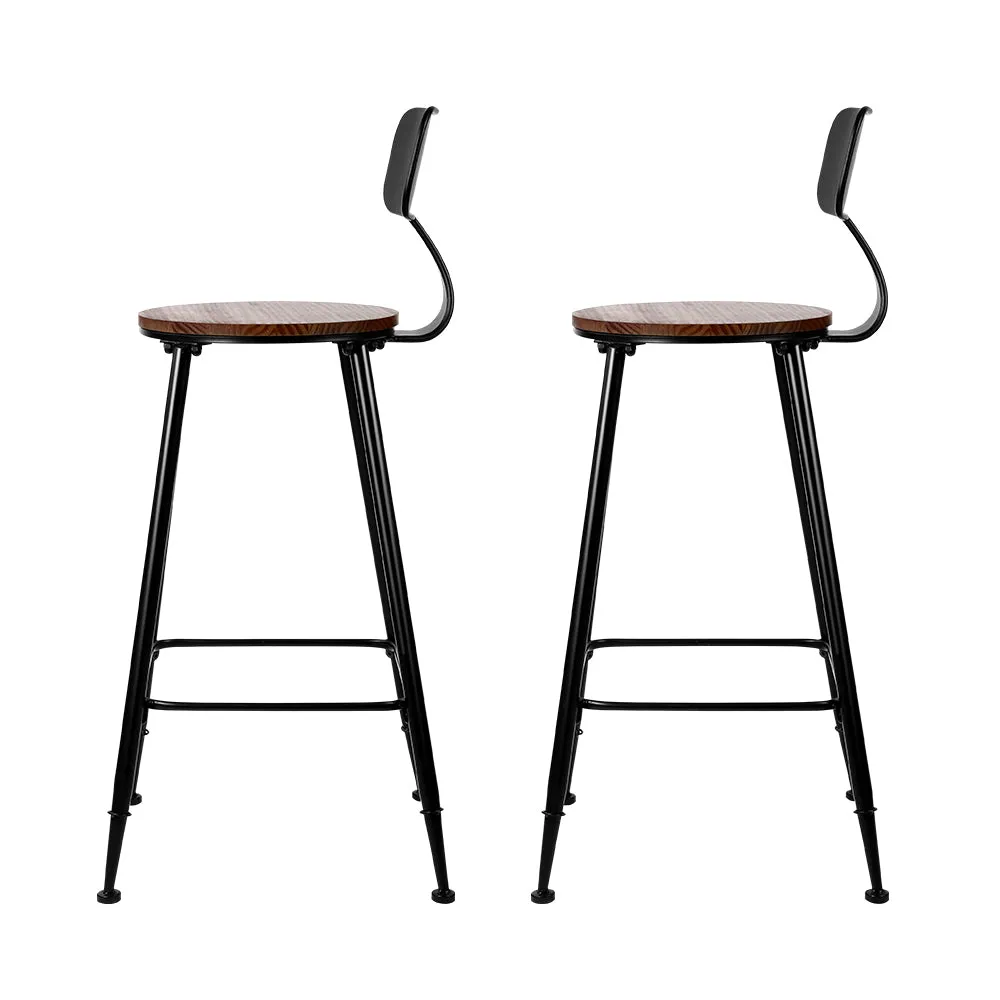 2x Vintage Bar Stools Retro Pine Wood Metal Frame High Chair