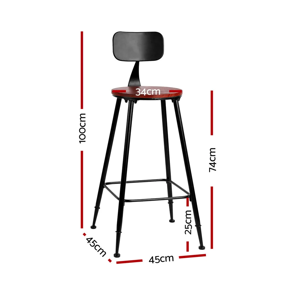 2x Vintage Bar Stools Retro Pine Wood Metal Frame High Chair