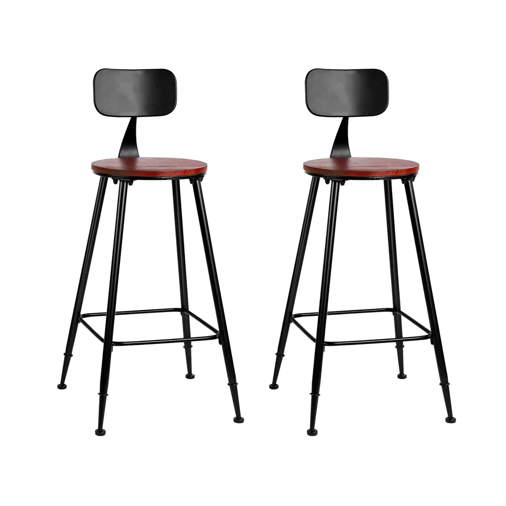 2x Vintage Bar Stools Retro Pine Wood Metal Frame High Chair