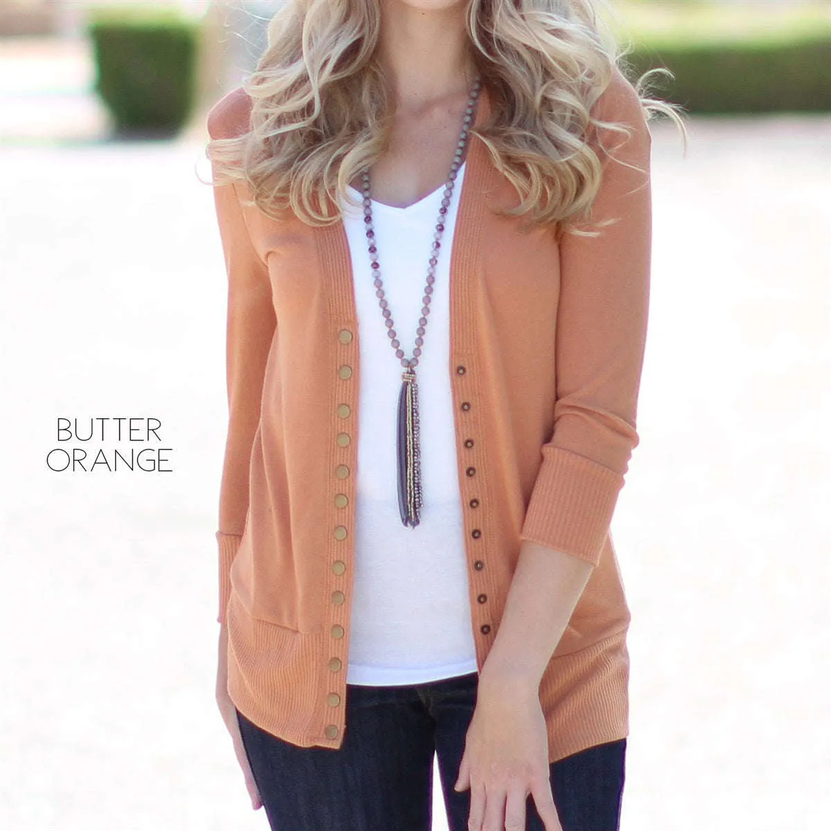 3/4 Sleeve Snap Button Cardigan | S-XL