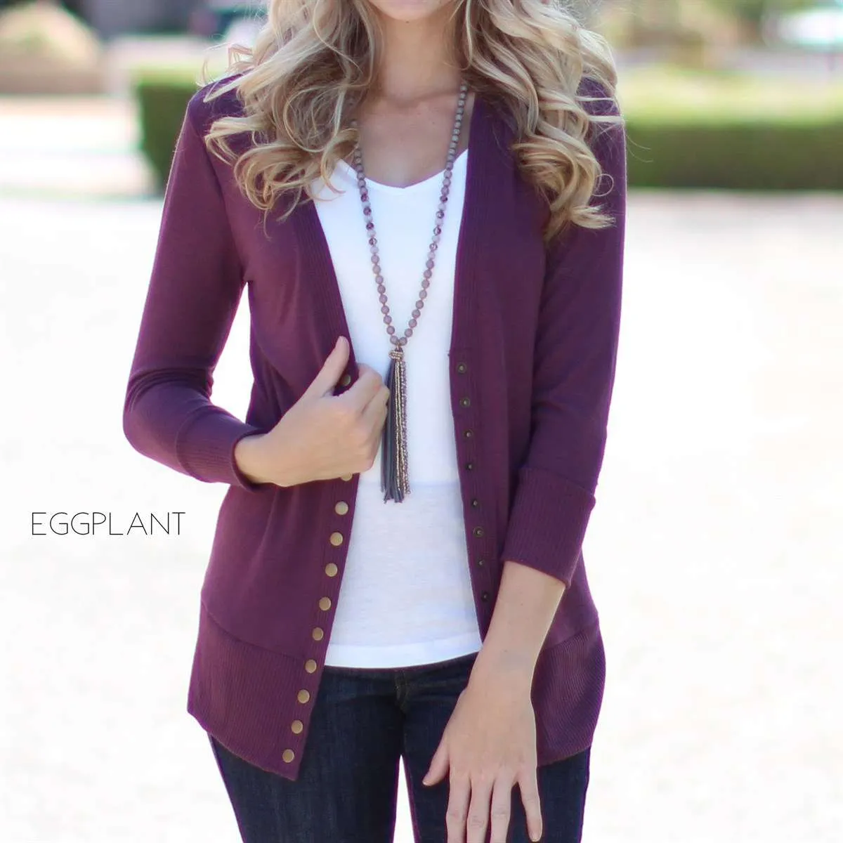 3/4 Sleeve Snap Button Cardigan | S-XL