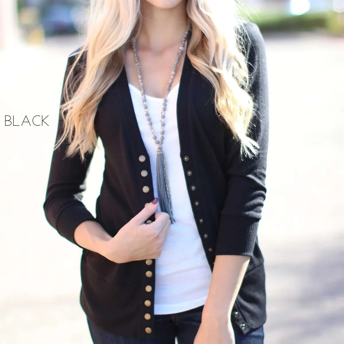 3/4 Sleeve Snap Button Cardigan | S-XL