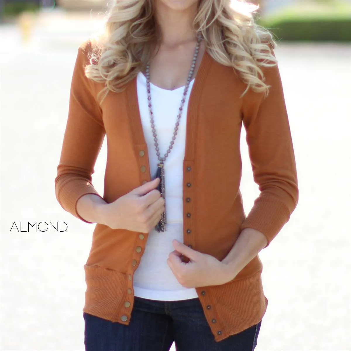 3/4 Sleeve Snap Button Cardigan | S-XL