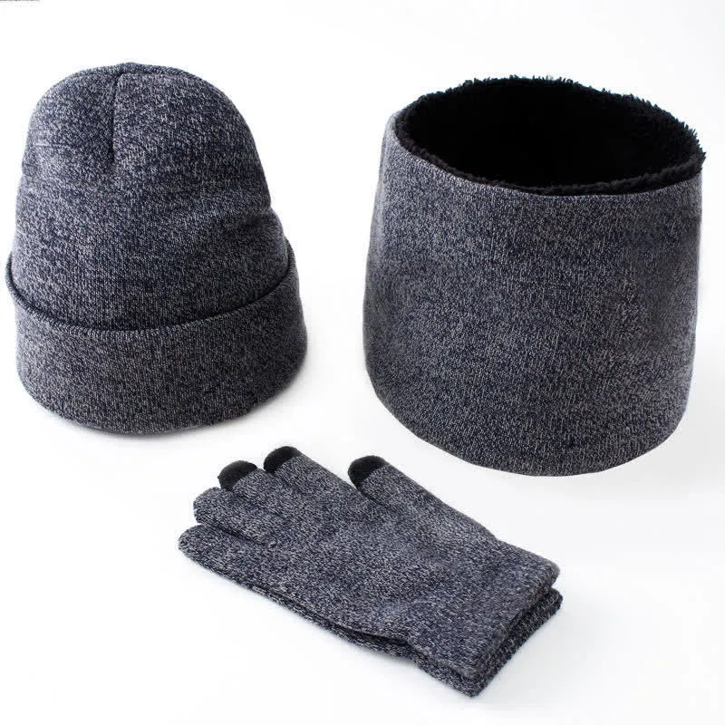 3Pcs Warm Beanie Hat Scarf Touchscreen Gloves Set