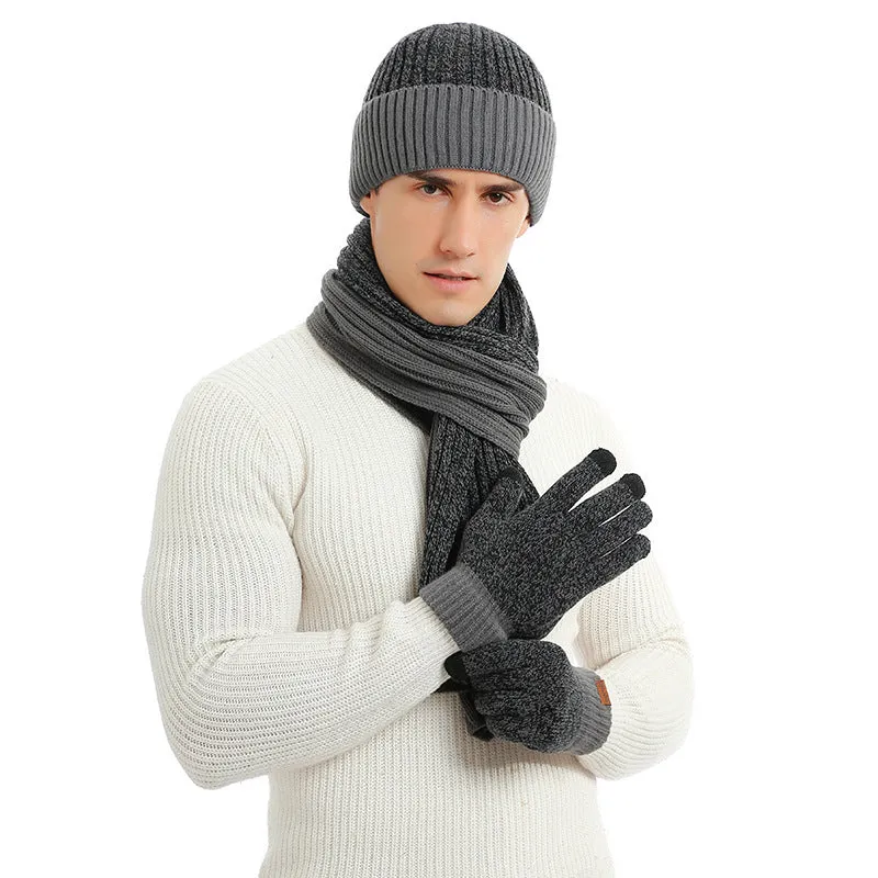 3PCS Winter Thermal Beanie Hat Scarf Touch Screen Gloves Set