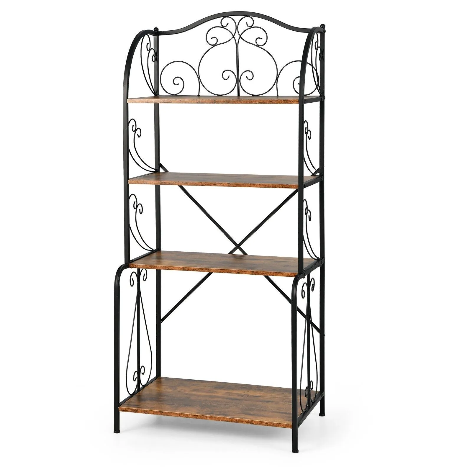 4-Tier Industrial Kitchen Frreestanding Baker Rack-Brown