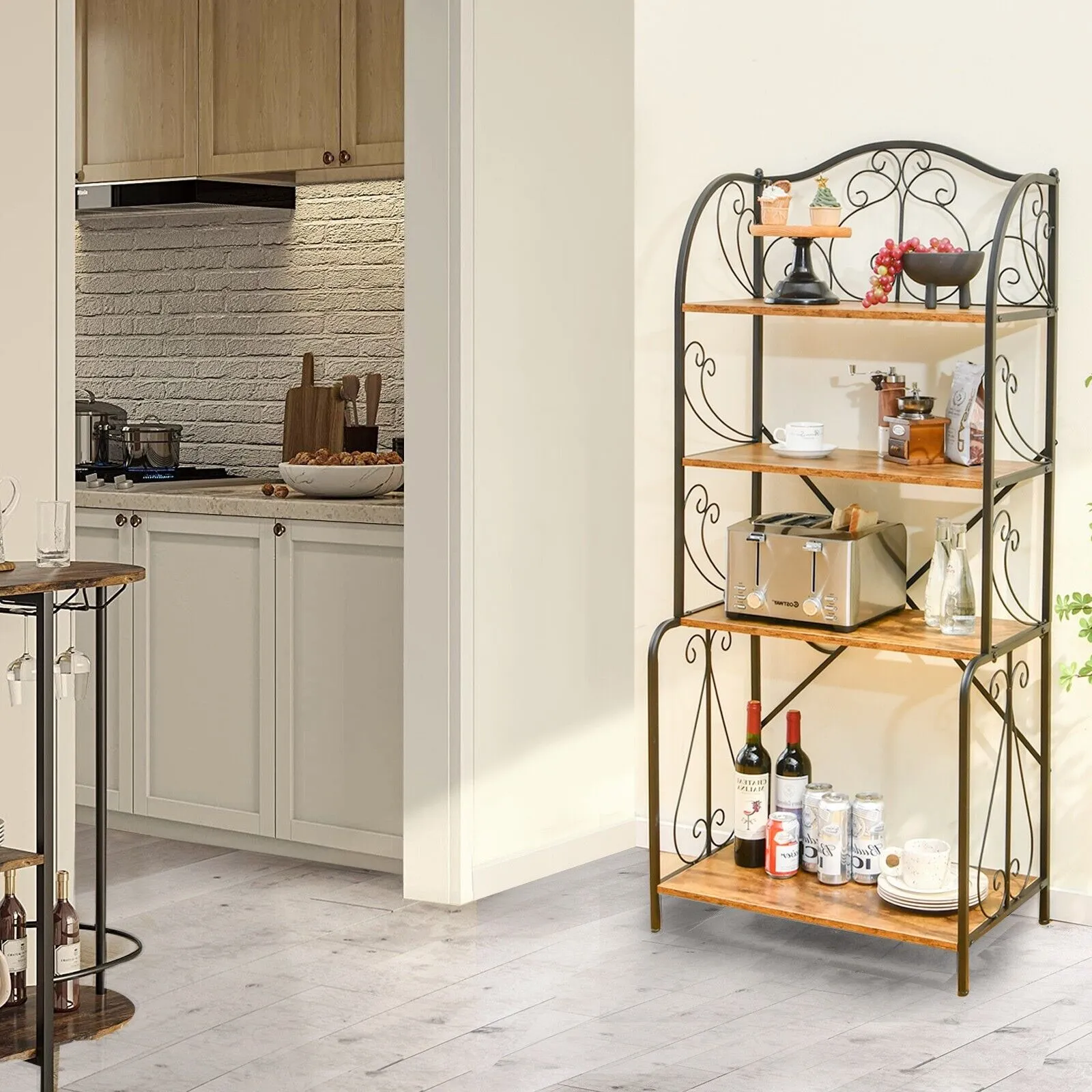 4-Tier Industrial Kitchen Frreestanding Baker Rack-Brown