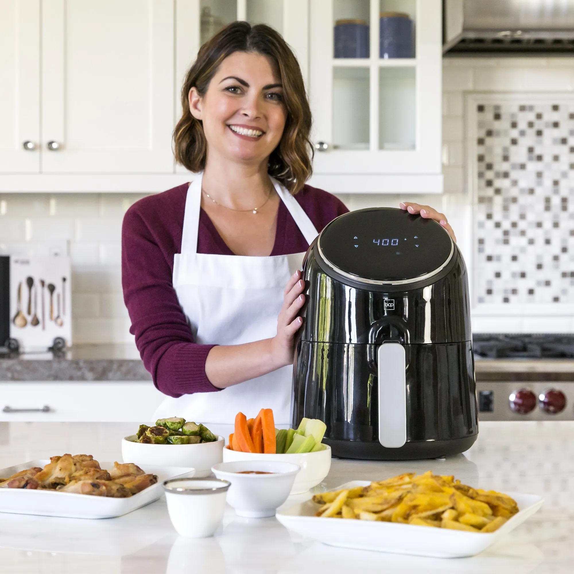 4.4qt 1400W Digital Compact Air Fryer w/ 8 Presets, Recipes