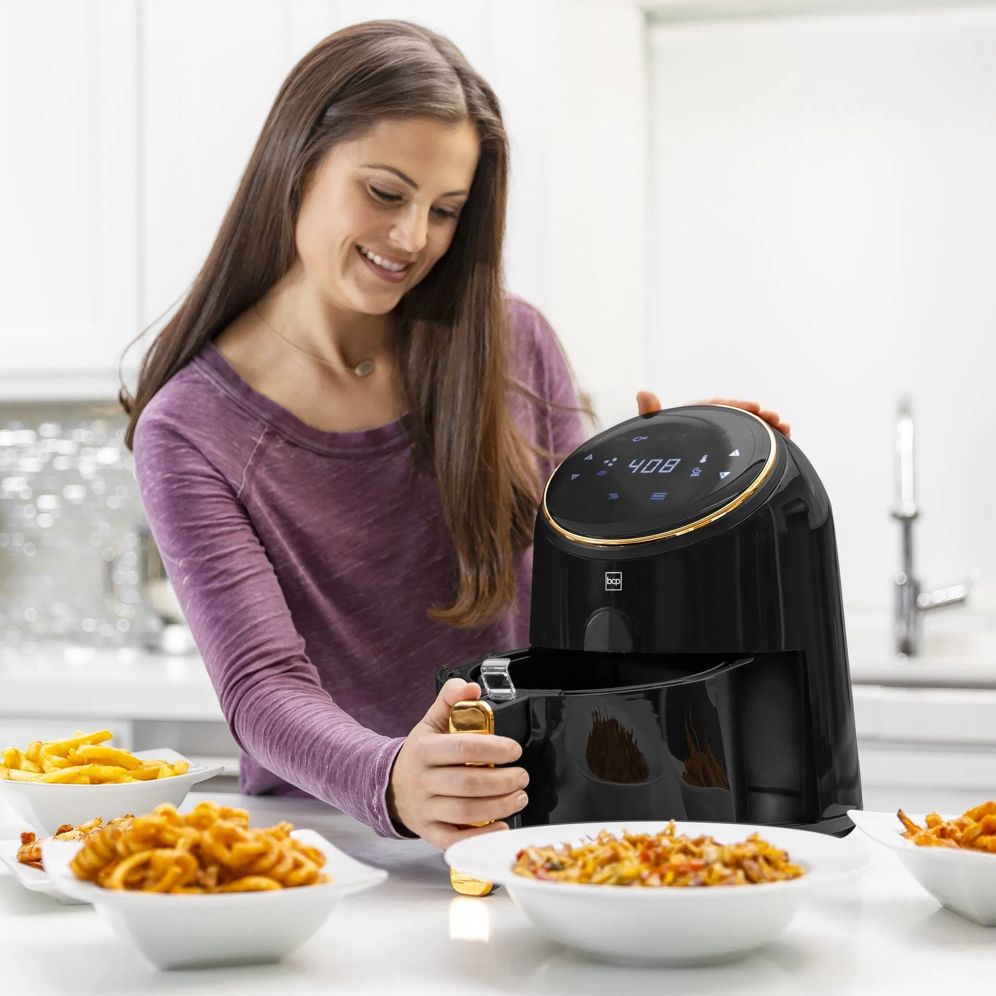 4.4qt 1400W Digital Compact Air Fryer w/ 8 Presets, Recipes