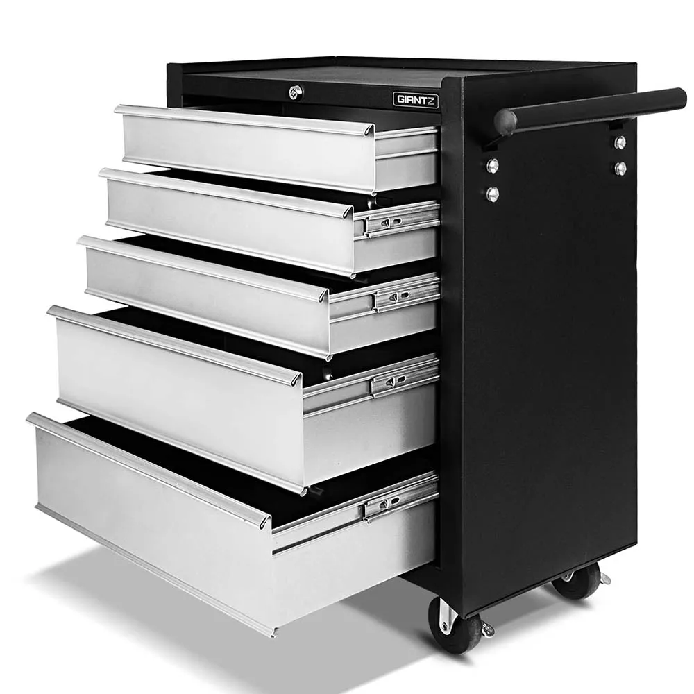 5 Drawer Mechanic Tool Box Cabinet Storage Trolley - Black & Grey