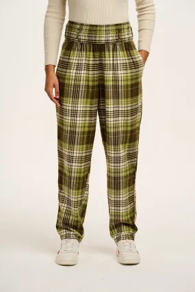 Alexa - Brushed Cotton Trousers in Green Forest Tartan