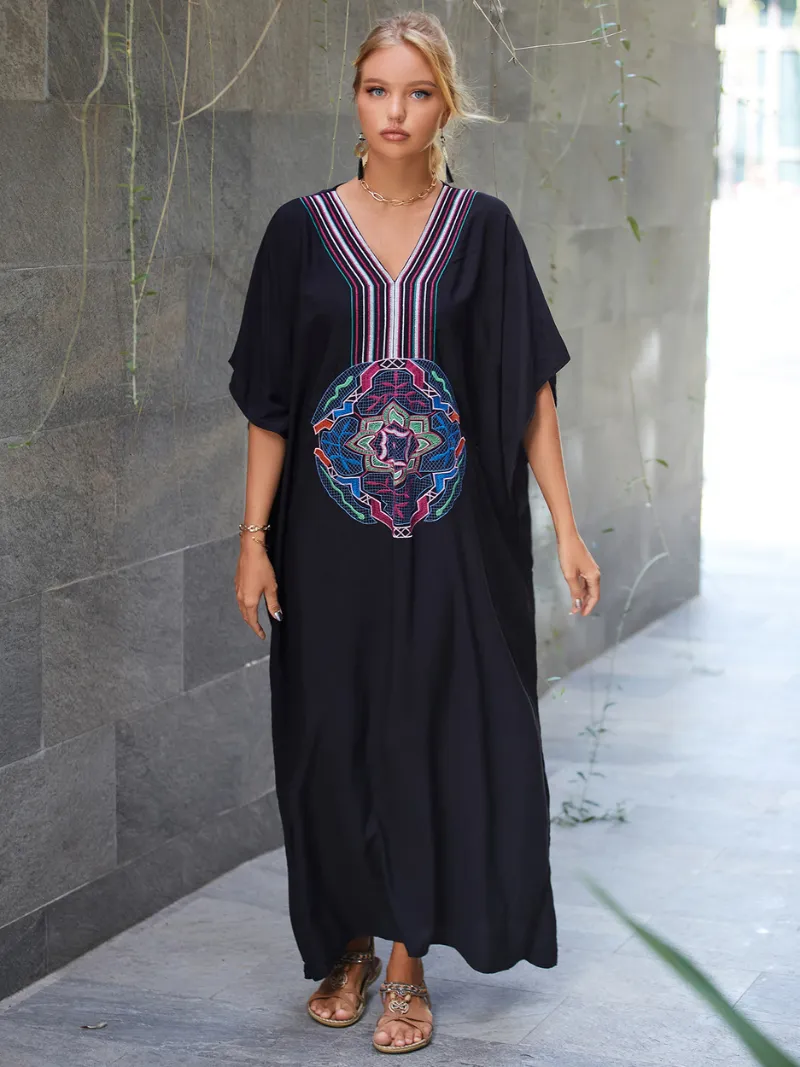 All You Need Rayon Black Kaftan Dress