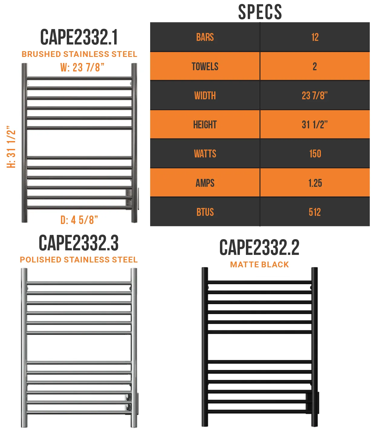 Amba - Cape Collection - Model Cape 2332 Towel Warmer