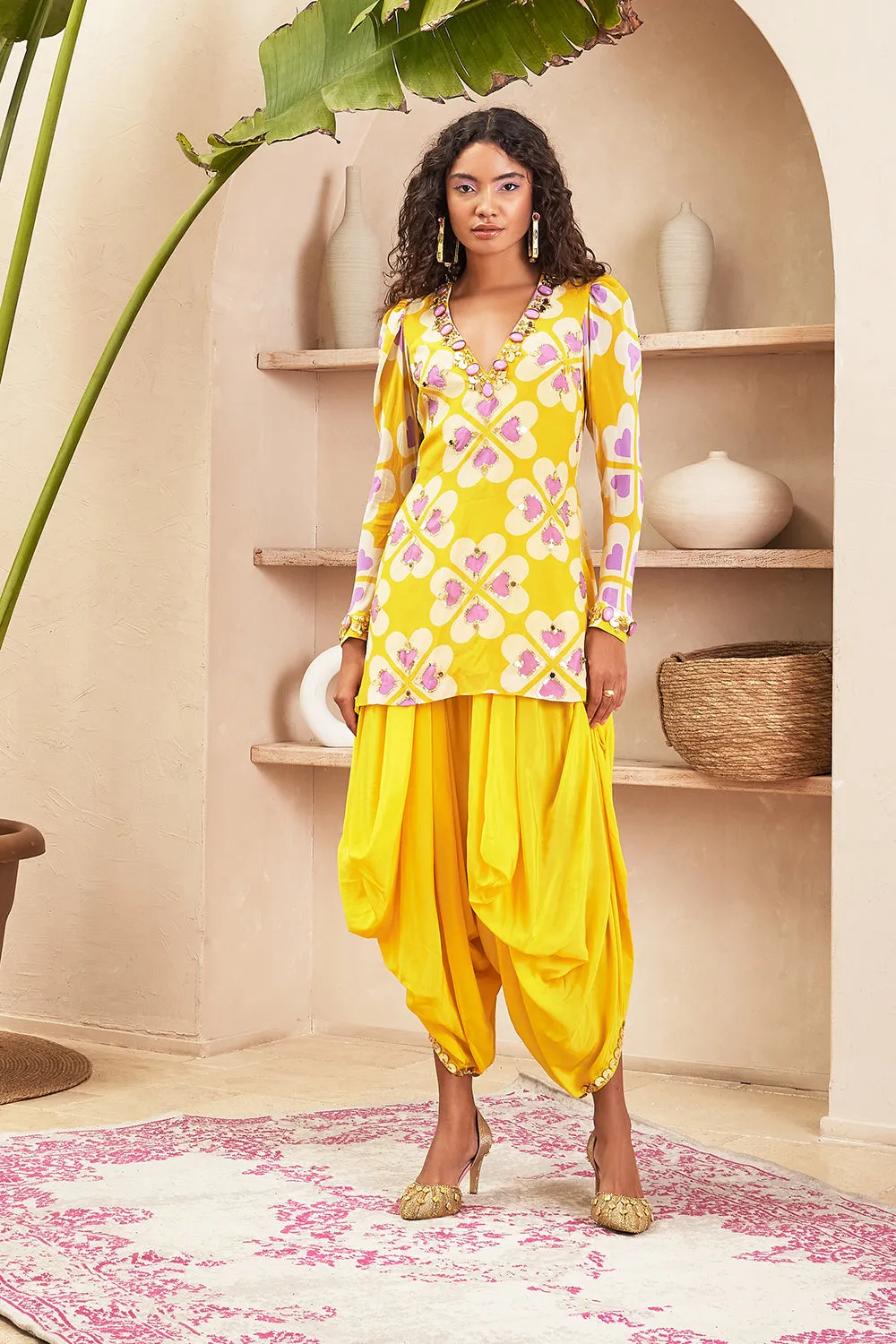 Ambre Yellow Tunic With Dhoti Pant Set