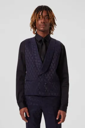 Archer Slim Fit Navy Jacquard Tuxedo Waistcoat - ARCHIVE