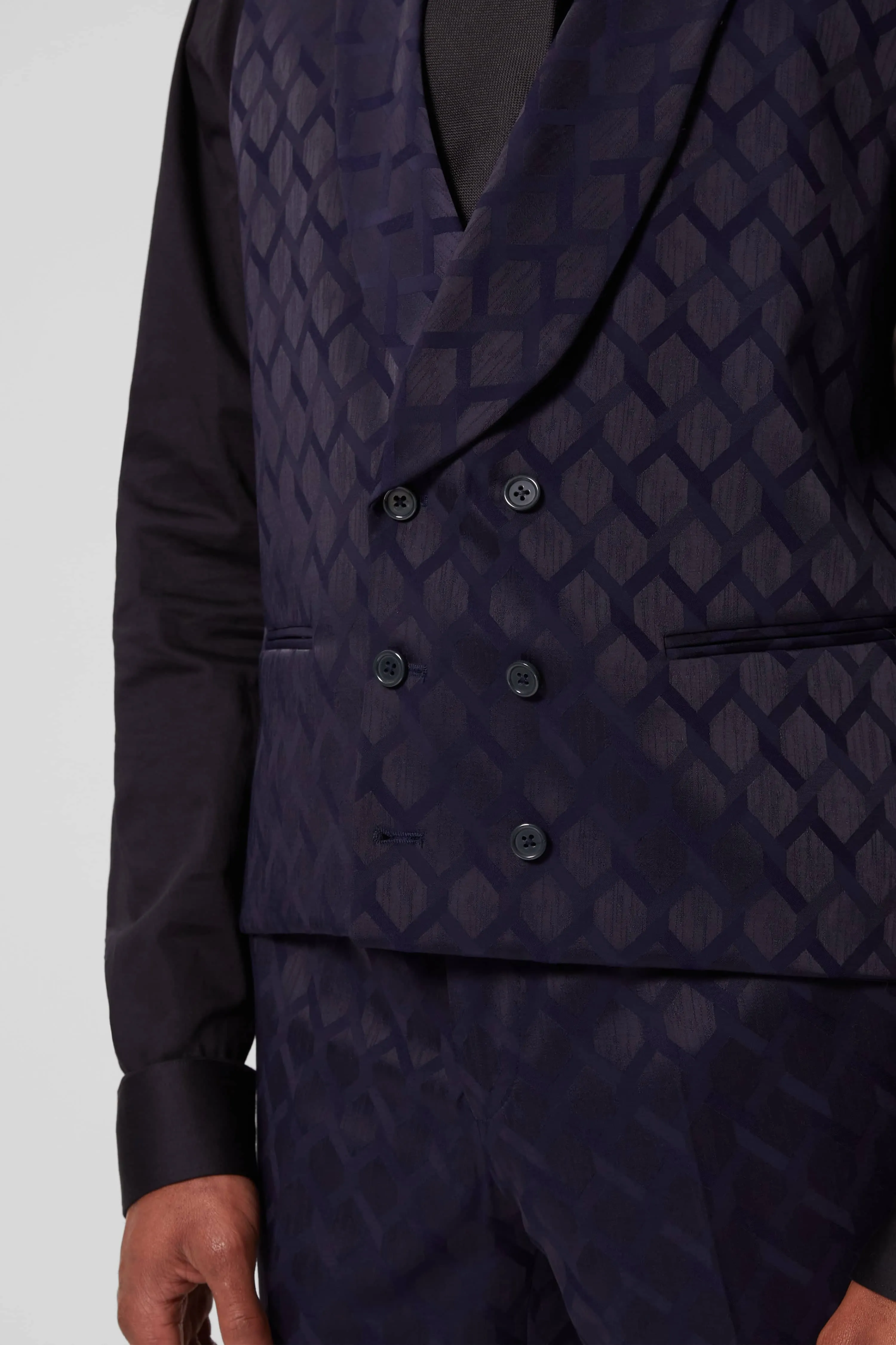 Archer Slim Fit Navy Jacquard Tuxedo Waistcoat - ARCHIVE