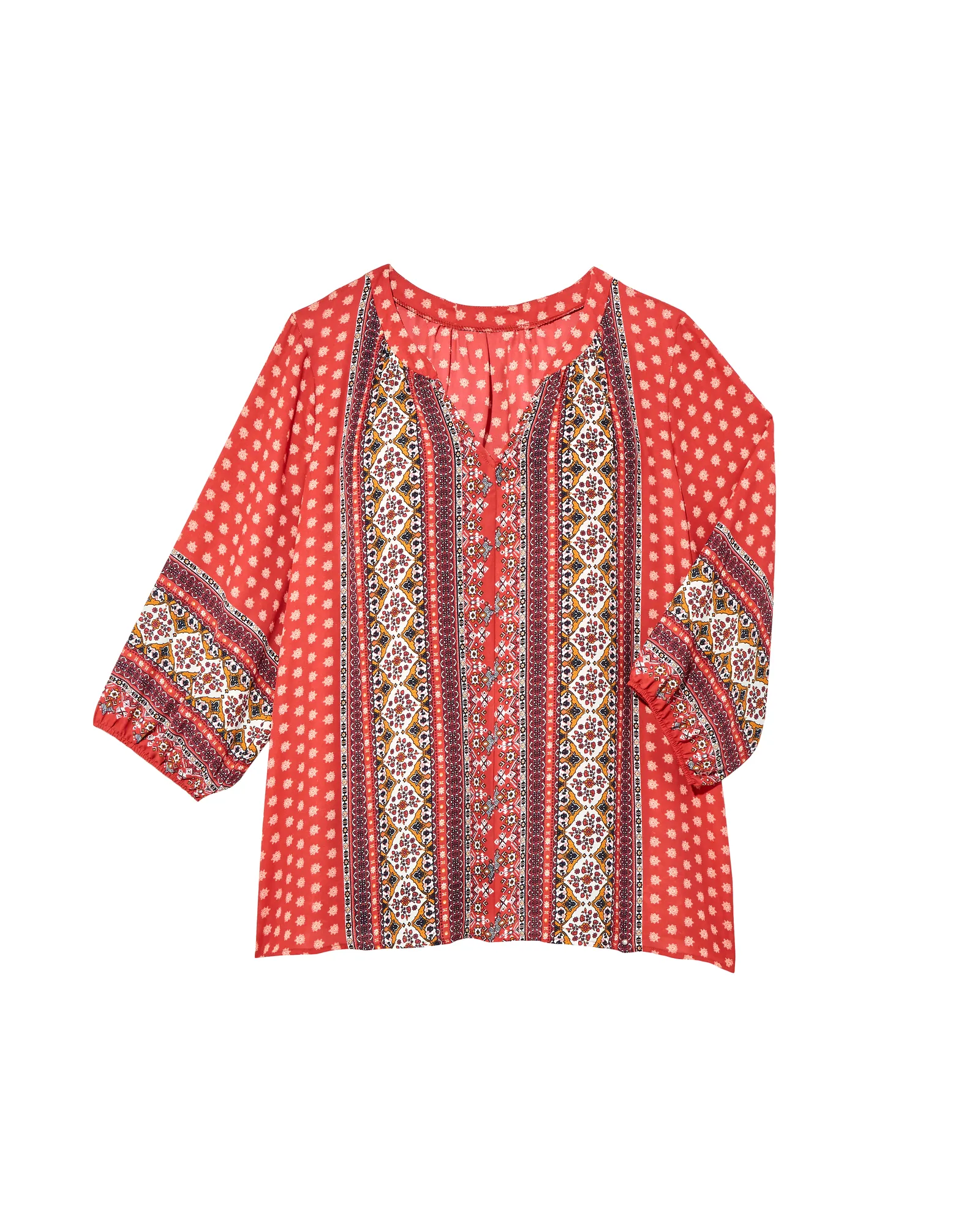 Aria 3/4 Sleeve Peasant Blouse | Red / Yellow