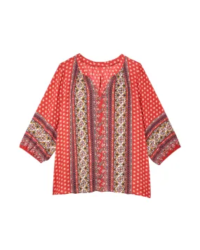 Aria 3/4 Sleeve Peasant Blouse | Red / Yellow