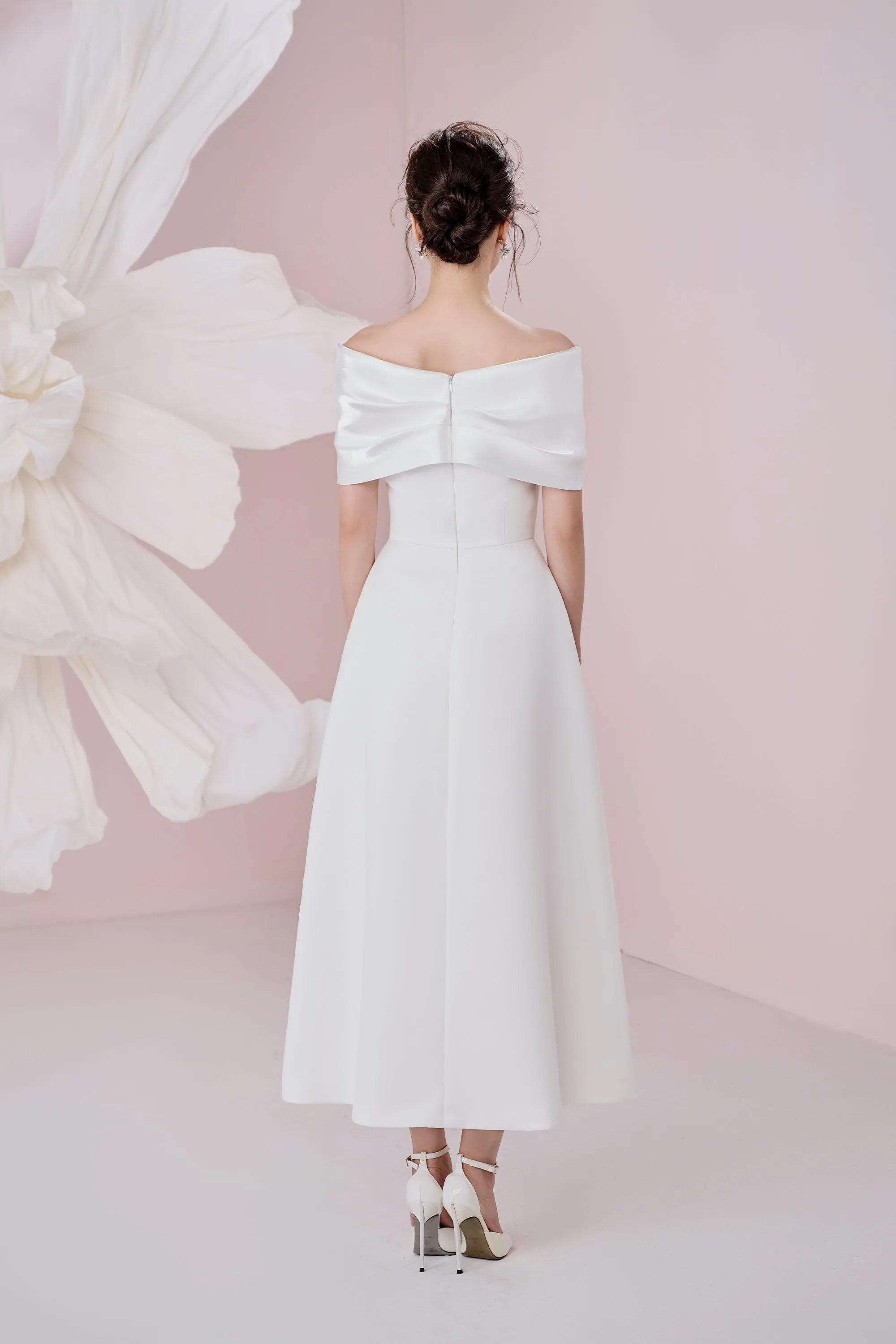 Ariana A-line Off-Shoulder Taffeta Cotton Ankle Length Dress