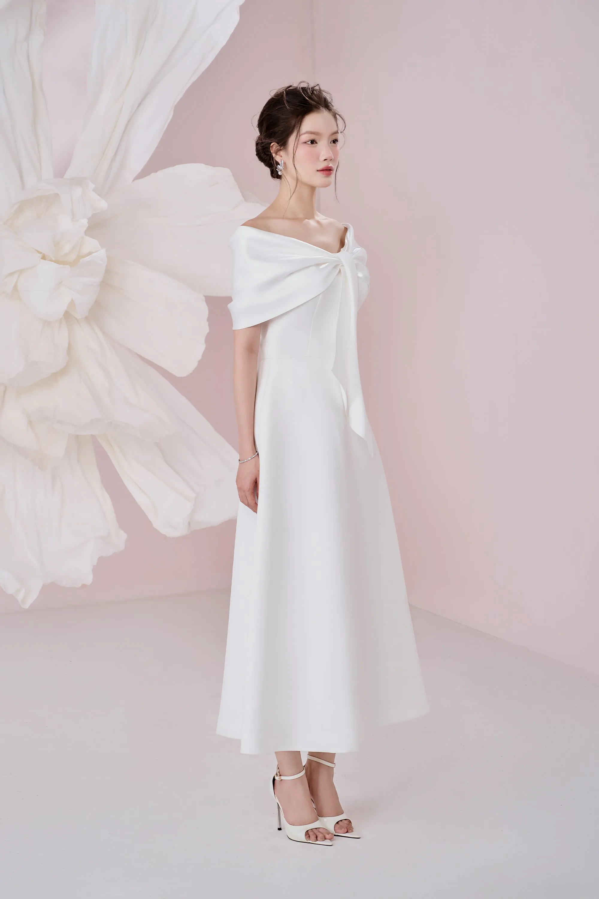 Ariana A-line Off-Shoulder Taffeta Cotton Ankle Length Dress