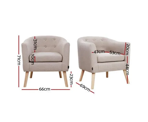 Armchair Tub Chair Single Accent Armchairs Sofa Lounge Fabric Beige