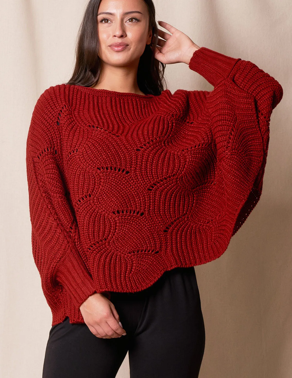 Aspen Sweater Poncho - Burgundy