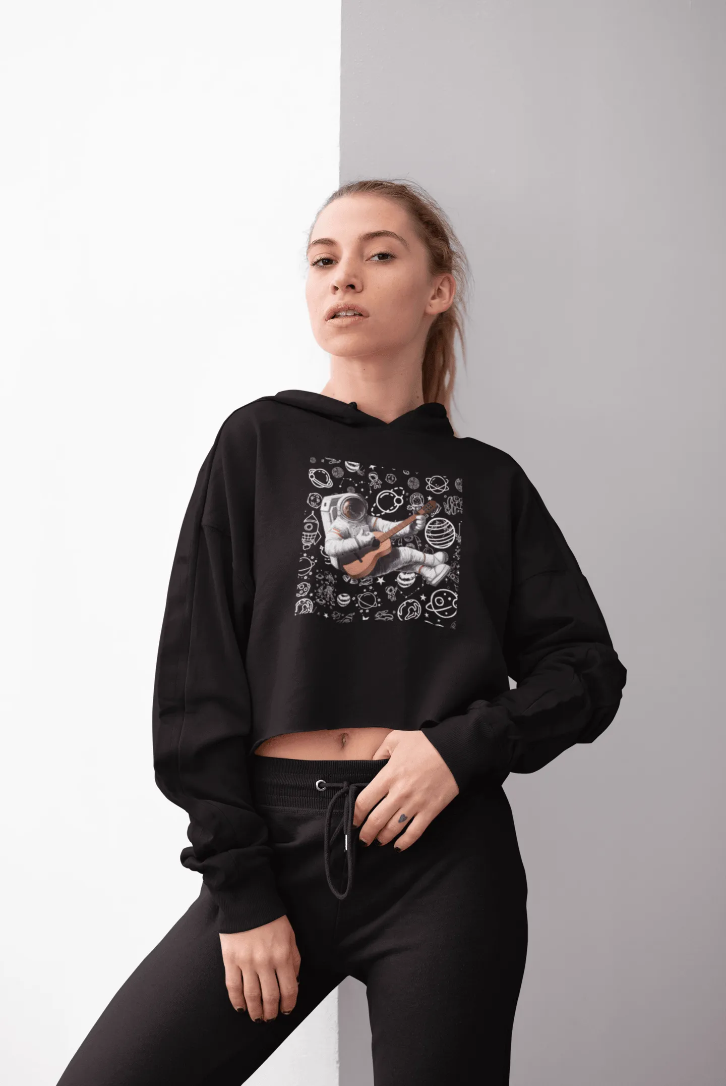 Astronaut Music Crop Hoodie for Girls 34