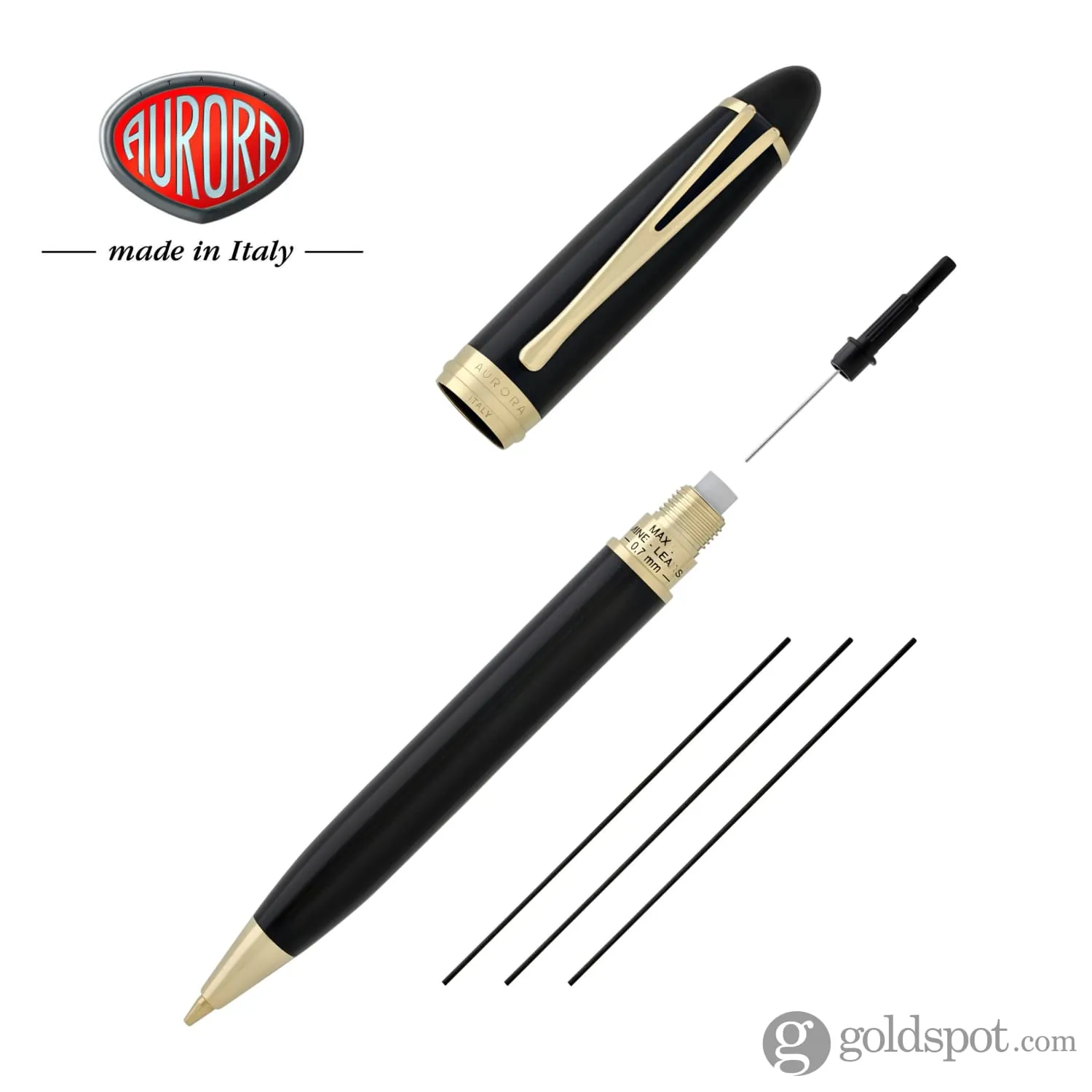 Aurora Ipsilon Deluxe Mechanical Pencil in Black with Gold Trim - 0.7mm